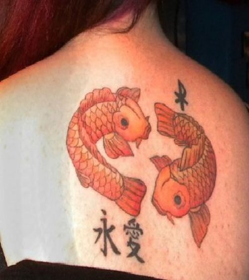 Pisces Carp Fish Tattoo On Back